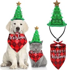 Dog/Cat Christmas Costume, Tree Hat, Merry Christmas Scarf, One Size, One Set