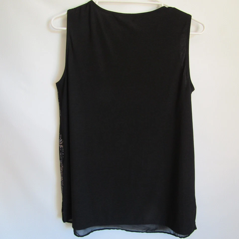 Debenhams Collection 14 Black Chiffon Evening Top Metallic Glitter Leaves - image 2 of 4