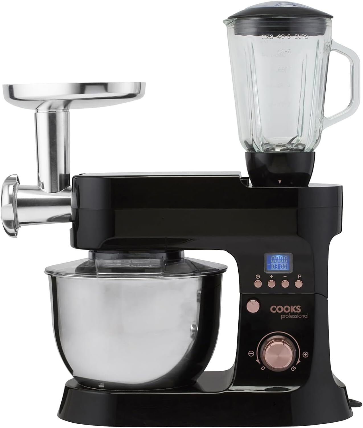 Food Processor Stand Mixer Blender Meat Grinder 6.2L Bowl 1200W Black Rose Gold
