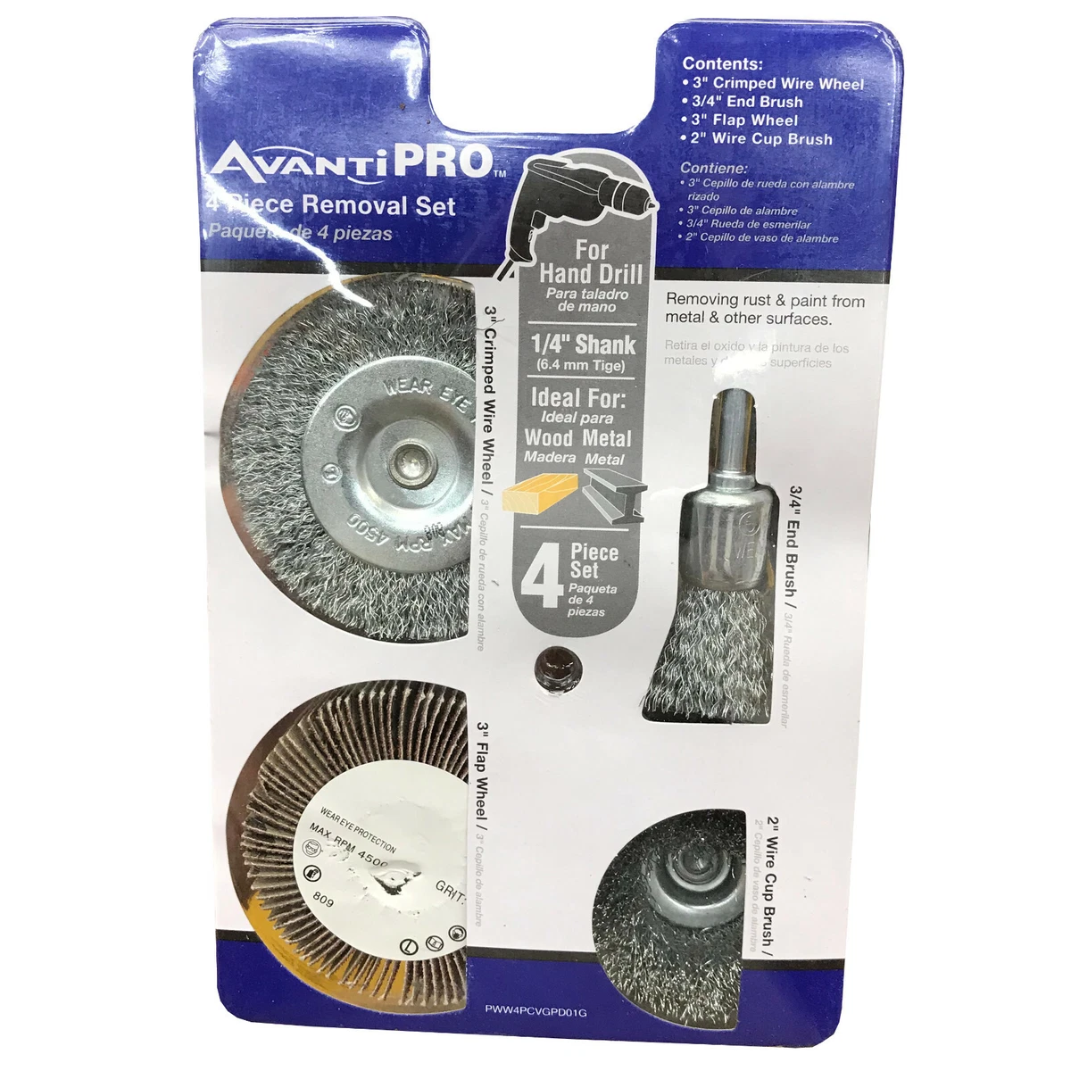 Avanti Pro 4 PC RUST PAINT REMOVAL SET WIRE CUP BRUSH WHEEL FLAP Wood Metal