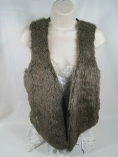 Fever Women Large Brown Faux Fur Sleeveless Vest With Sweater Back And Clasp