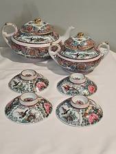 VINTAGE Famille Rose Medallion TEAPOT/Sugar bowl/Mini Bowls-lids