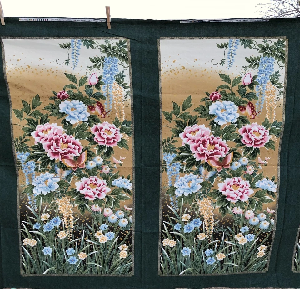 ¡OFERTA! 1 Panel +35” Kona Bay Rosa Azul Oro Floral Mariposa Prelavado 100% Algodón Foto 3 de 4