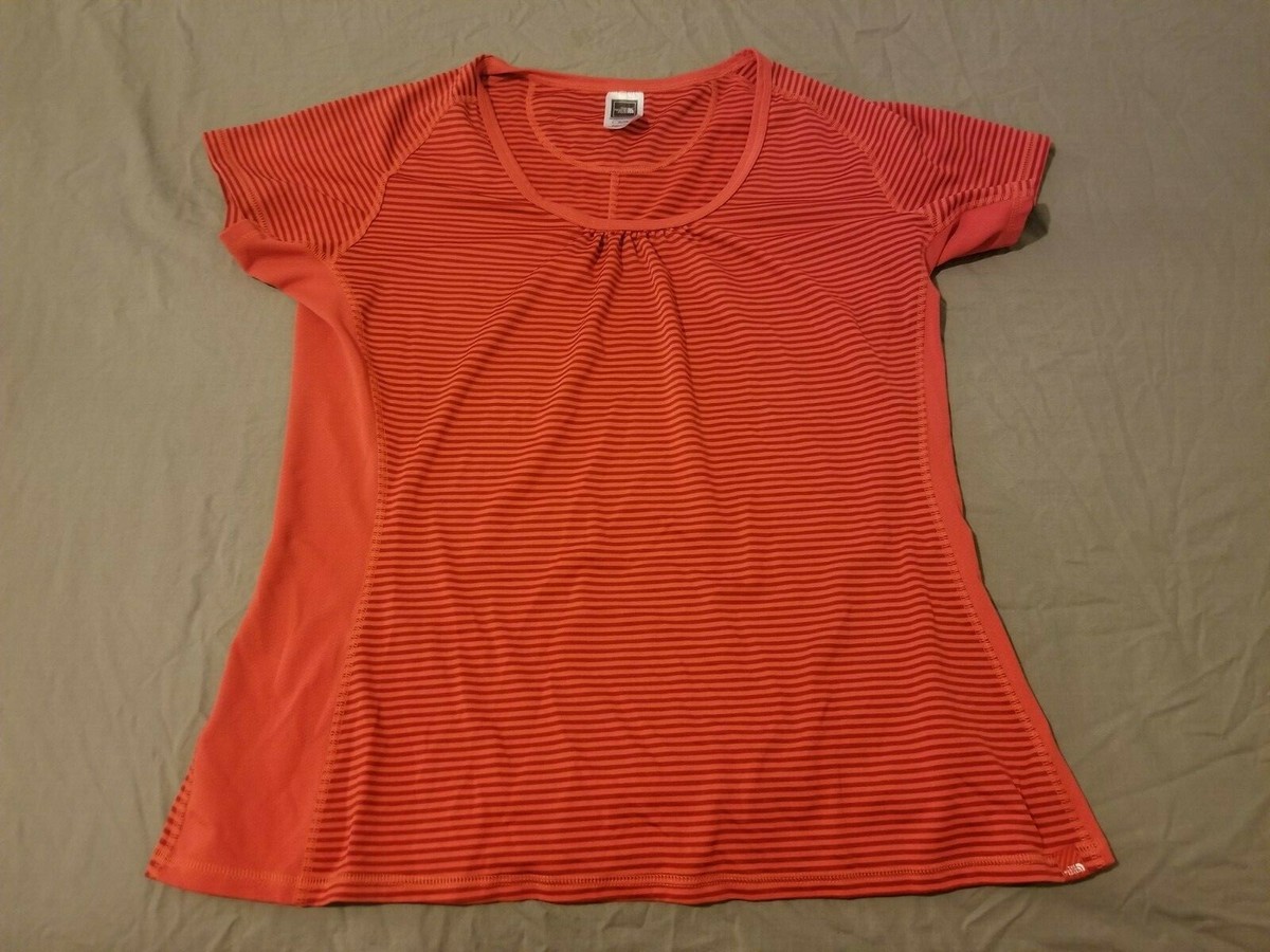 Womens The North Face Shirt XL Orange Stripes Athletic Hiking