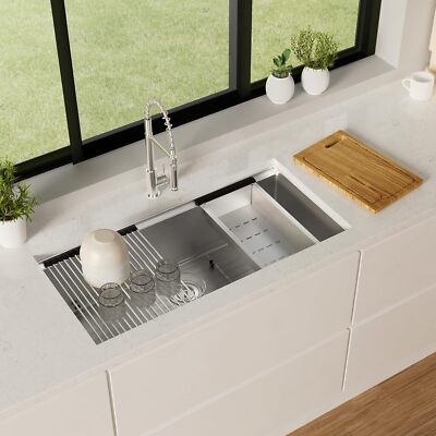 TECASA 36'' Workstation Kitchen Sink Undermount Single Bowl 16 Gauge-Refurbished
