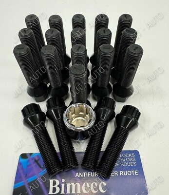 Bimecc Black Alloy Wheel Bolts - M14 X 1.5 X 50mm Long Radius (20 Pack) For Mercedes Viano/Vito