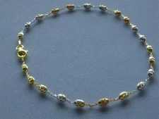 10" ANKLE BRACELET TRICOLOR SHIMMERY BEADS GOLD/ROSE/STERLING SILVER ITALY 925