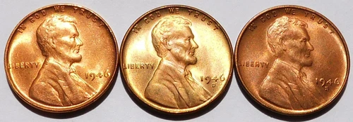 Lot of 3 Lincoln Wheat Cents, 1946-PSD Gem BU 1C Pennies