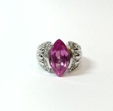 Sterling Silver Pink Stone and Cubic Zirconia Ring Size 8