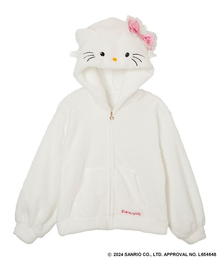 NEW Sanrio Charmmykitty Boa Zip Hoodie Size M White x Pink Hello