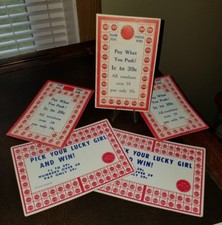 (5) Vintage Pay What you push Lucky Girl Unused Unpunched Punch Card USA 