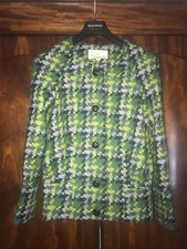 Anthropologie Leifsdottir Green Blue Geometric Chevron Lined Jacket Coat Euc