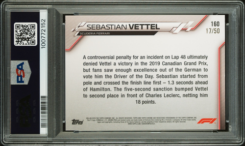 2020 Topps Chrome F1 Sebastian Vettel /50 Gold Sapphire #160 PSA 8 RC Canada - Picture 2 of 3