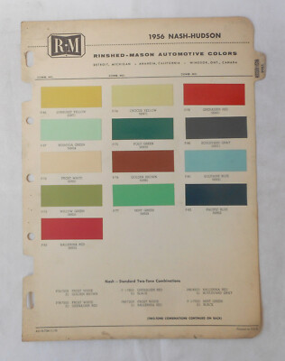 1956  NASH R-M COLOR PAINT CHIP CHART ALL MODELS ORIGINAL