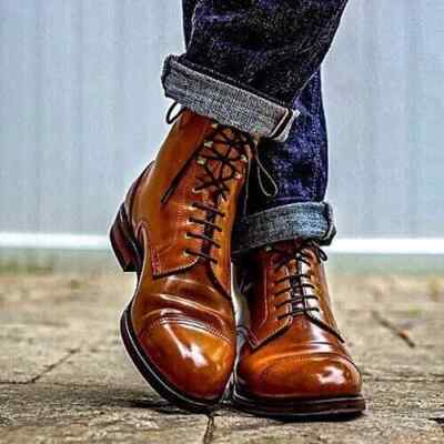 Handmade Men's Ankle Boots Leather Tan Formal Cap Toe Oxford Dress Boots  For Men