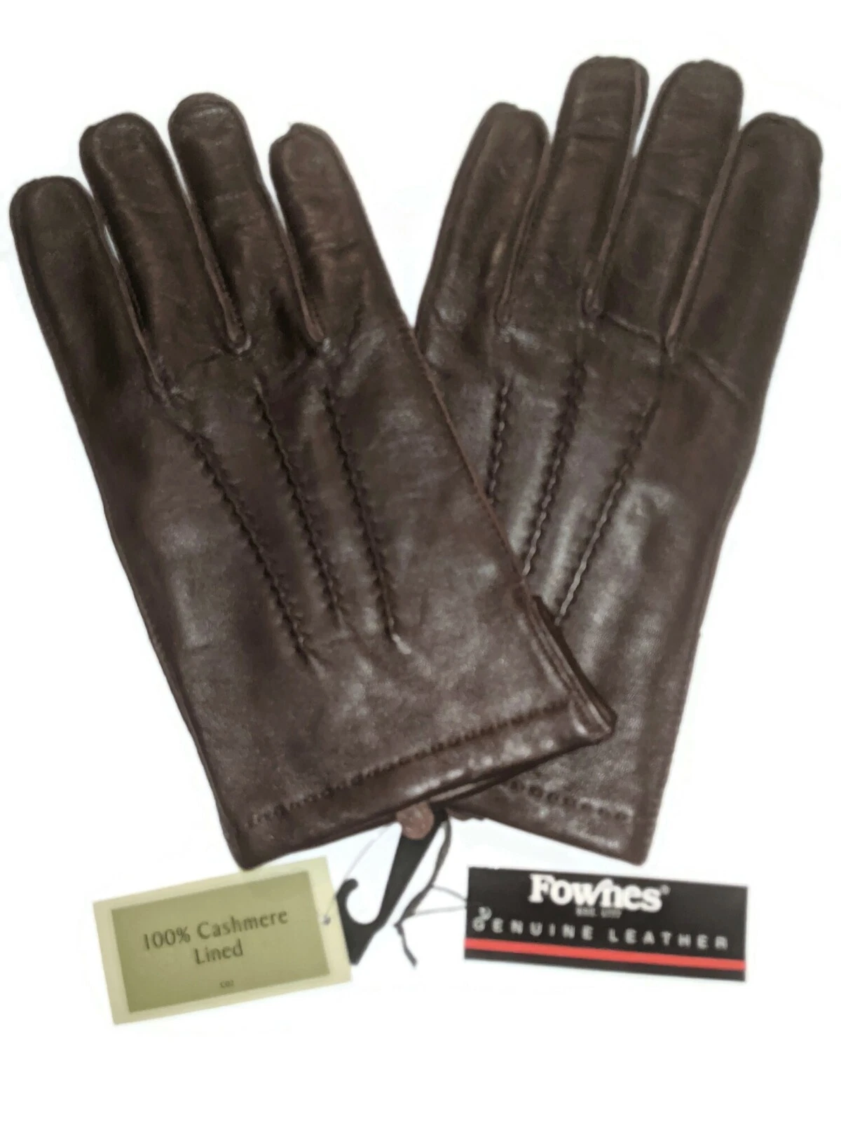 Men's 100% Cashmere Lined Leather Gloves,Brown, Medium.