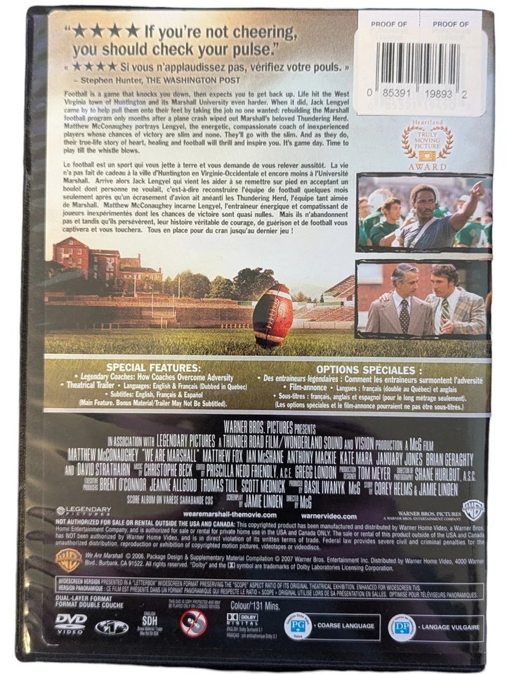 We Are Marshall (A True Story) (DVD, 2006, Widescreen) Matthew McConaughey - Image 2 of 2