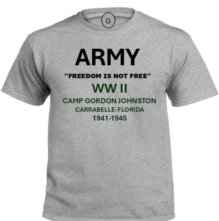 CAMP GORDON JOHNSTON* FLORIDA* 1941-1945*WW II*PT SHIRT. OFFICIALLY LICENSED