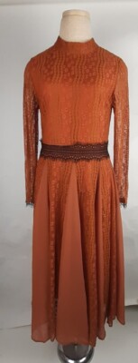 H.J.W huang jin wu Lace Women Burnt Orange&Black Dress Size M In Good Condition