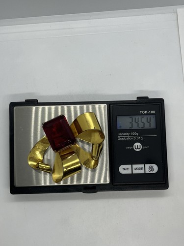 Coro signed gold over sterling silver large bow brooch pin red glass stone - Picture 14 of 14