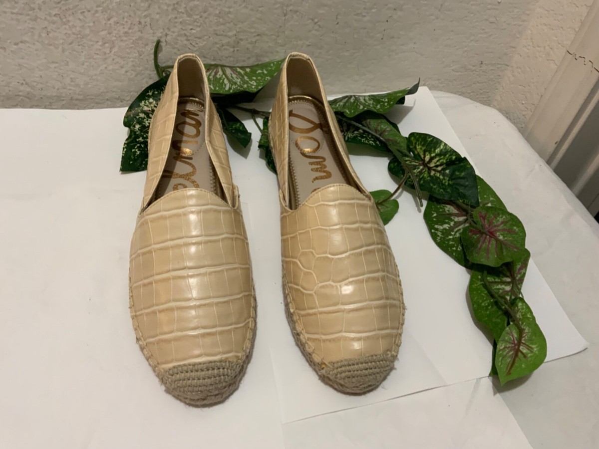 New Sam Edelman Leather Slip-On FLAT Espadrilles Kesia Eggshell LEATHER