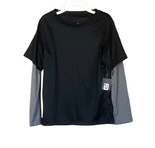 ID IDEOLOGY  Boys Faux Layer Long-Sleeve T-Shirt Deep Black NWT - Picture 2 of 6