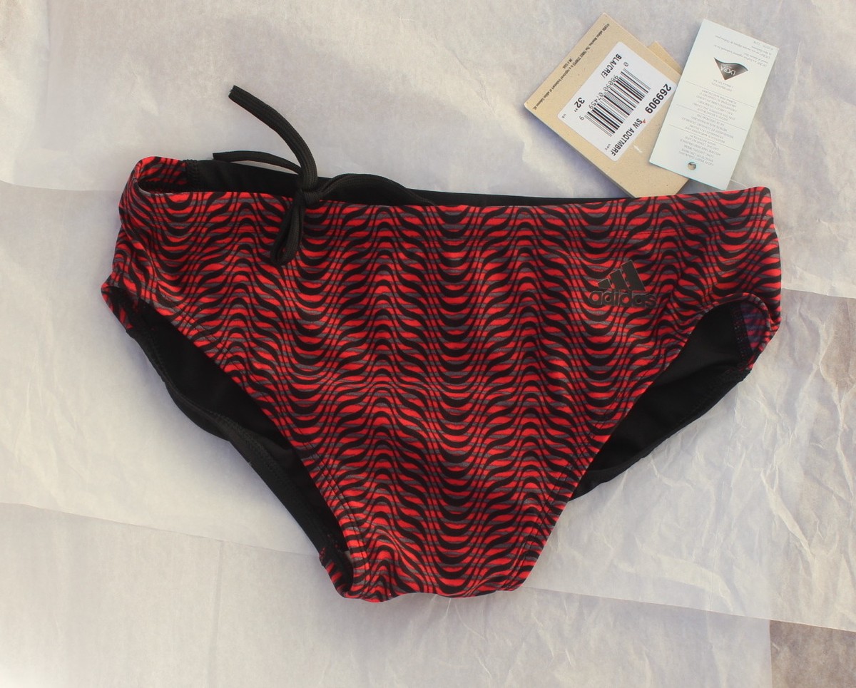 NEW ADIDAS VTG USA Sz 32 M Men's OP-ART RED SWIRL Swim Briefs