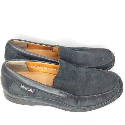 Mephisto Black Leather Loafers Slip On Moccasin Shoes Men s Size 9 Cool Air