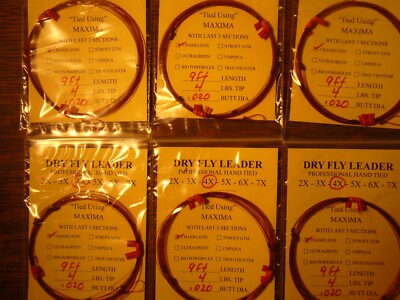 FLY FISHING LEADERS, TAPERED LEADERS, MAXIMA CHAMELEON,- 9FT - 5X- 3LB. 6 PACKS