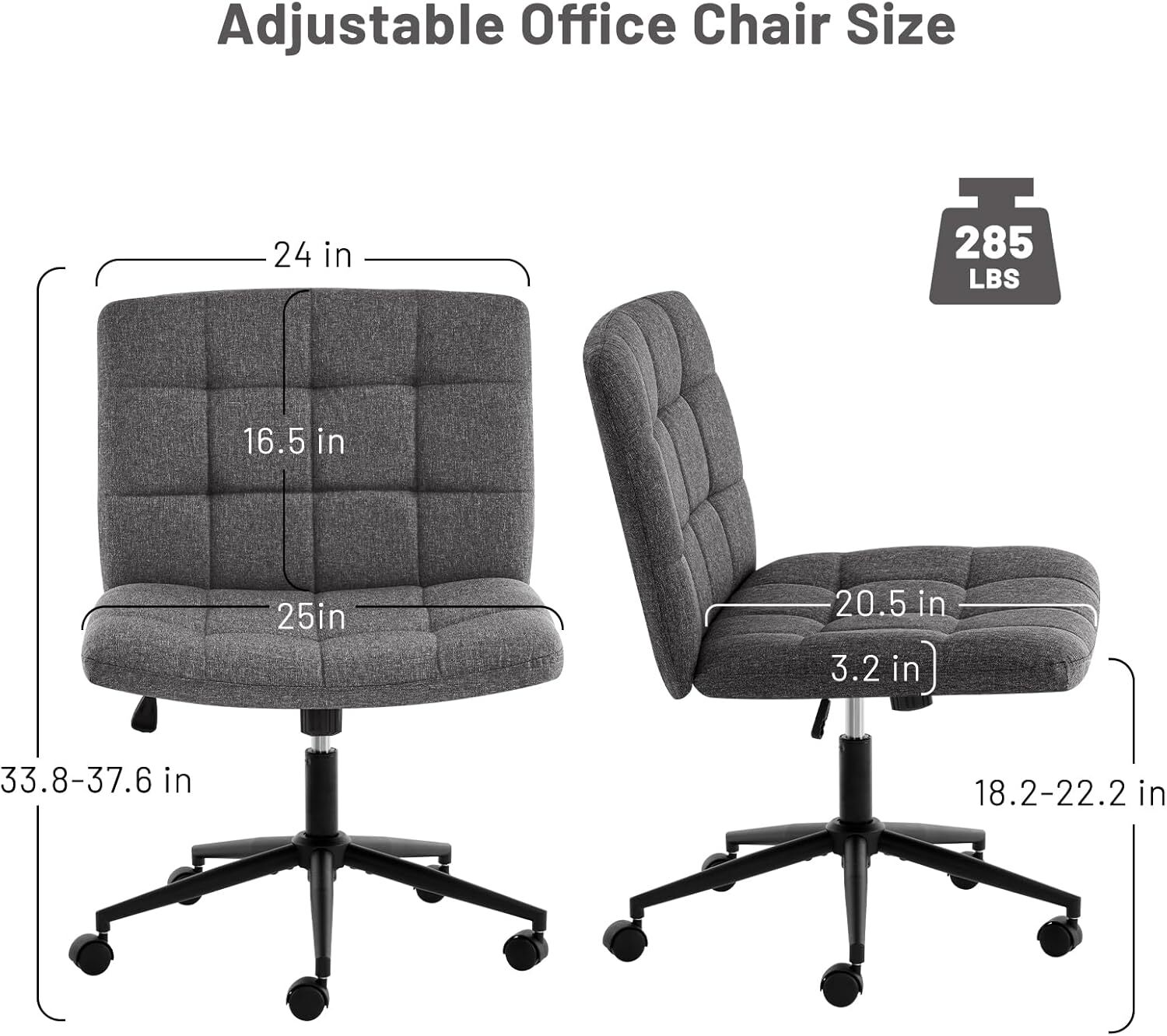 Furniliving Armless Office Desk Chair, Linen Fabric Padded Swivel Chair,Darkgrey