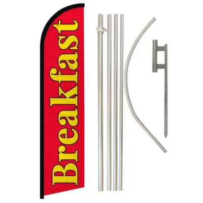 Breakfast Windless Full Curve Advertising Diner Food Banner Flag & Pole Kit