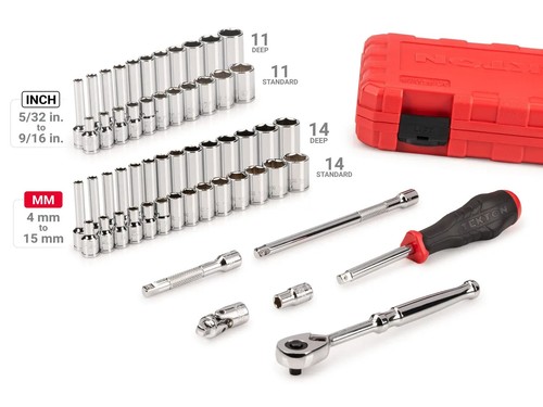 1/4 Inch Drive 6-Point Socket and Ratchet Set, 56-Piece (5/32 - 9/16 in., 4 -15) - Picture 2 of 7