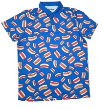 Tipsy Elves Hot Dog Summer Polo Golf Shirt Men's Size XL Performance Glizzy