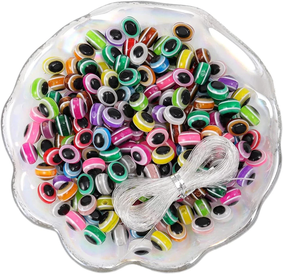 200 cuentas ovaladas para mal de ojo hechas a mano cuentas de murano de resina 10 mm dijes cuentas espaciadoras Foto 3 de 4