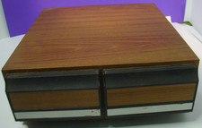 Vintage Audio Cassette Tape Cabinet 2-Drawer 24 Tape Holder Faux Wood Storage