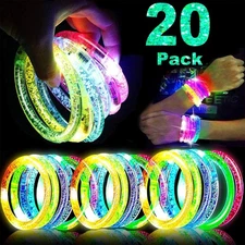 20 Pack LED Light Up Bracelets Glow in The Dark Party Supplies,Colorful Flashing