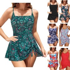 Womens Swimdress Tummy Control Swimsuit Skirted One Piece Swimwear UK 6-22
