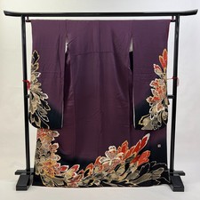 Japanese Vintage Kimono Furisode silk PPL Gorgeous Height 64.9in Minor Stains