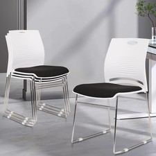 CLATINA Stacking Home Office Guest Chair, Reception Chairs,No Wheels,White