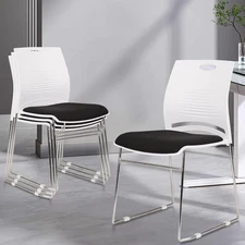 CLATINA Stacking Home Office Guest Chair, Reception Chairs,No Wheels,White