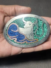 Vintage Turquoise .925 Sterling Silver Belt Buckle With Longhorn Design 67g