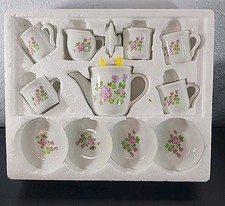 Vintage Miniature Child's China Porcelain Tea Set 12 pc Pink Rose Pattern EUC