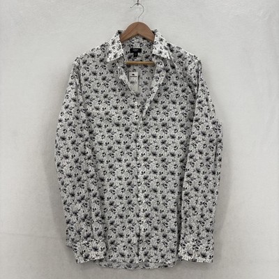 Express 1MX Shirt Mens Small White Floral Slim Fit Stretch Button Front Business
