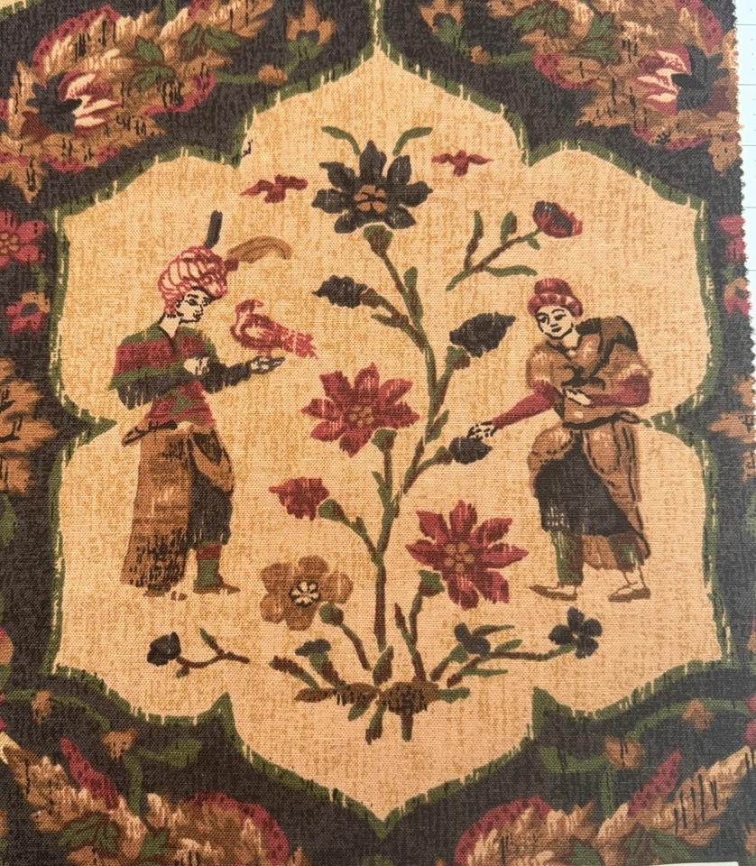 Amostra de tecido Thibaut Tabriz tamarindo marrom verde vermelho elefante mistura de linho #25 - Imagem 2 de 4