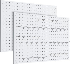 2 Pack Metal Pegboard Panels - Heavy Duty Wall Organizer with Hooks, 24"x16