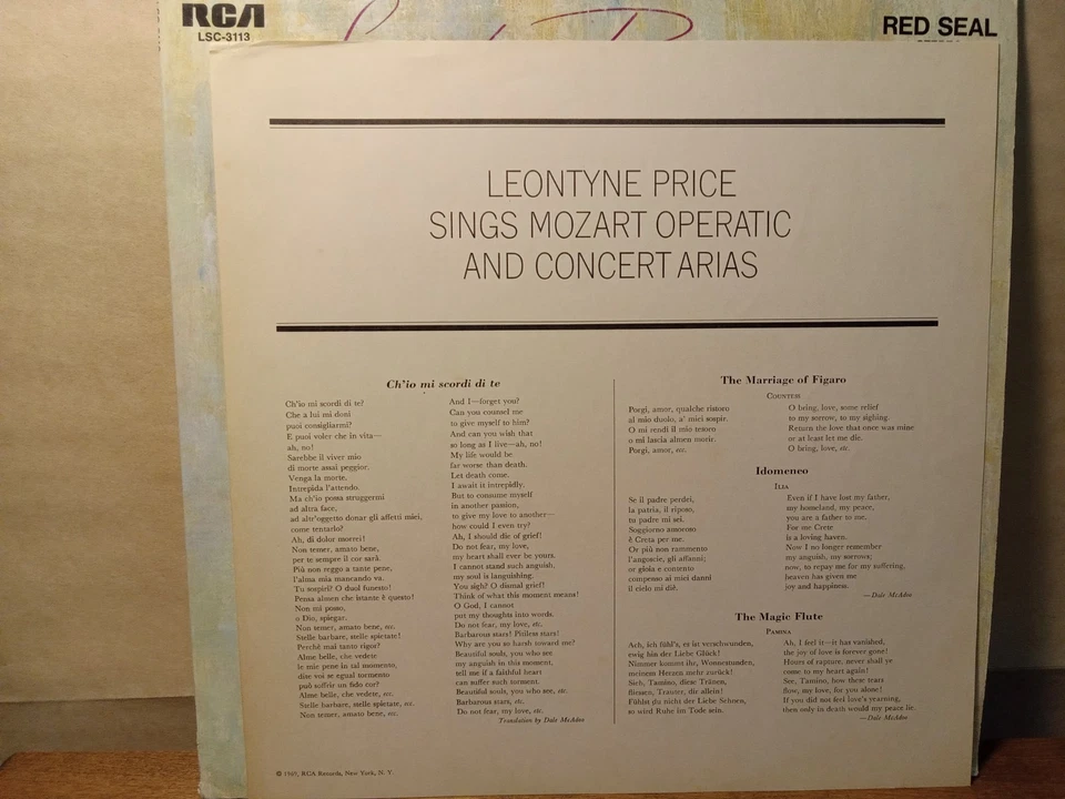 LEONTYNE PRICE sings Mozart Operatic and Concert Arias, LP EX with Insert, RCA - Image 3 of 4