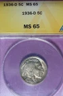 1936 D ANACS MS65 BUFFALO NICKEL #B52321
