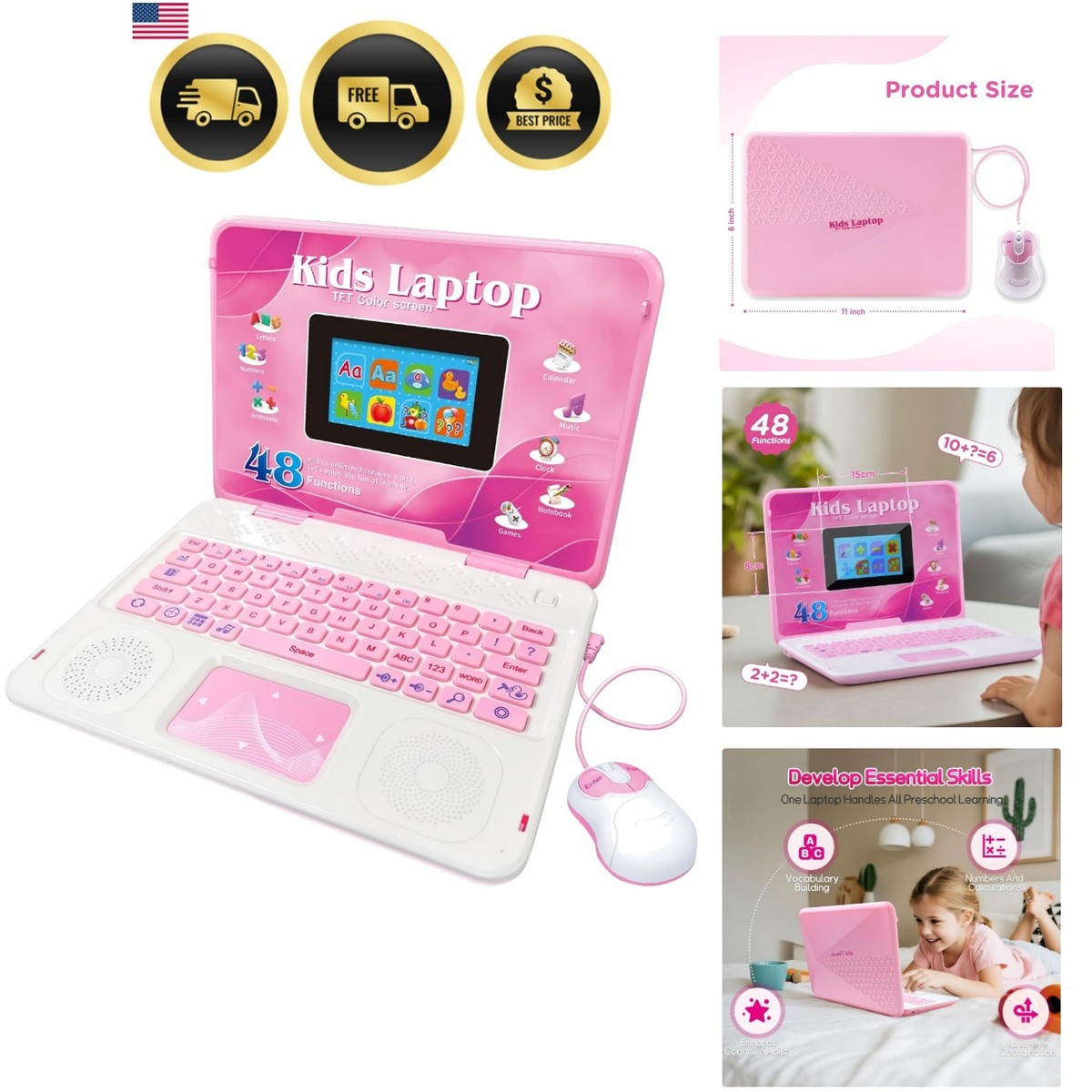 Kids Laptop, Educational Color Screen Laptop with 48 Learning