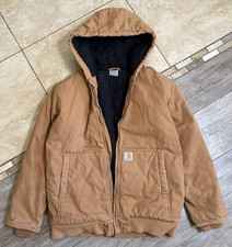 Carhartt Kids Unisex XL Brown Canvas Hooded Lined Full Zip Jacket.
