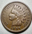 1897  1 IN NECK  INDIAN CENT   FINE    POPULAR VARIETY  #1223